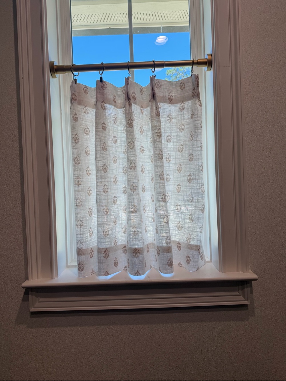 Light-Filtering Sheer Cafe Curtain Panel in Beige Leaf Motif